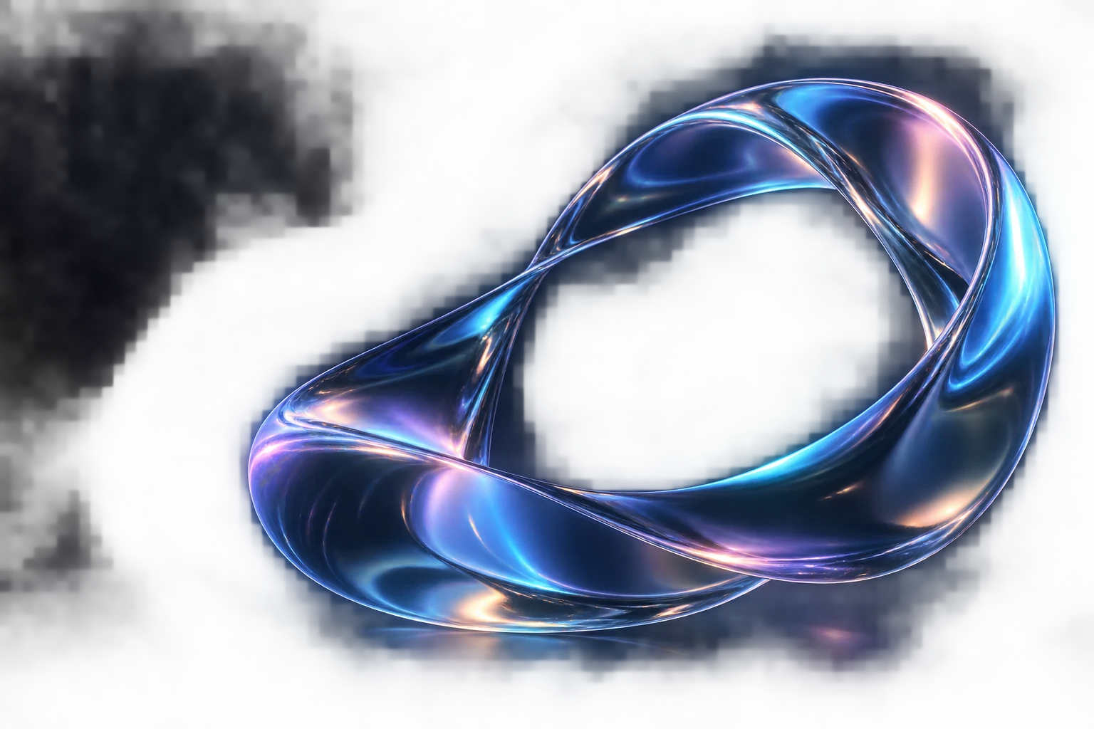A luminous glass ribbon opening into a loop of blue and violet light